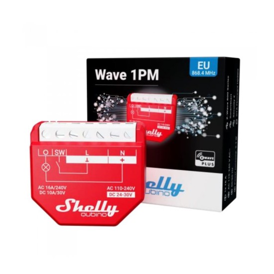 Shelly Qubino Wave 1PM Releu Intrerupator 1X 16A, Masurare consum energie, Z-WAVE