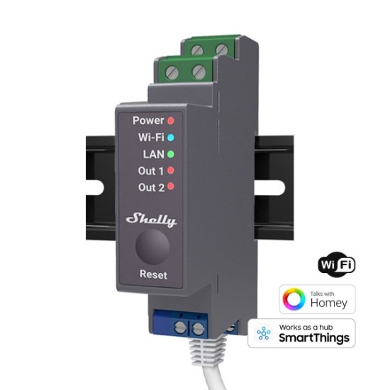 Shelly Pro 2PM, Releu comutator 2 canale, Wi-Fi, LAN, Bluetooth, Masurare Consum Energie, compatibil SmartThings Shelly Pro 2PM, Releu comutator 2 canale, Wi-Fi, LAN, Bluetooth, Masurare Consum Energie, compatibil SmartThings