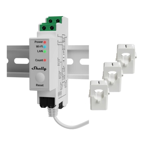 Shelly Pro 3EM, Releu comutator 3 canale, Wi-Fi, LAN, Bluetooth Shelly Pro 3EM, Releu comutator 3 canale, Wi-Fi, LAN, Bluetooth