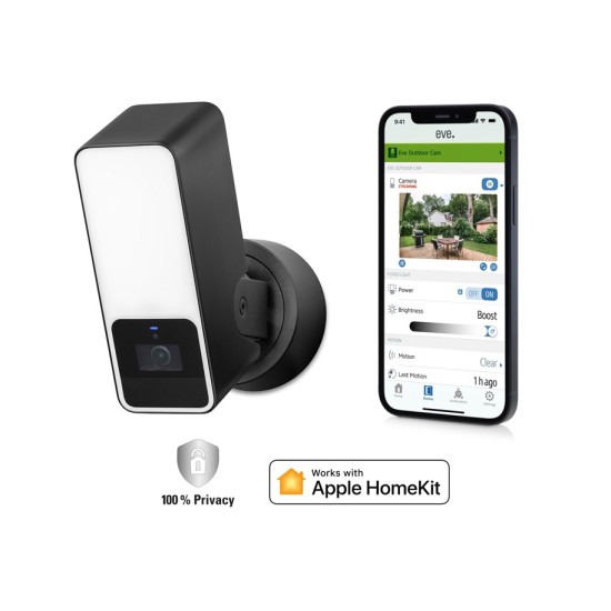 Eve Outdoor Cam Secure Floodlight, Camera Exterior compatibila Apple Homekit